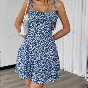 Shein Women's Floral Tie-Up Camisole Mini Dress,